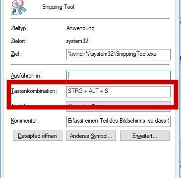Snipping-Tool unter Windows 10 per Shortcuts starten