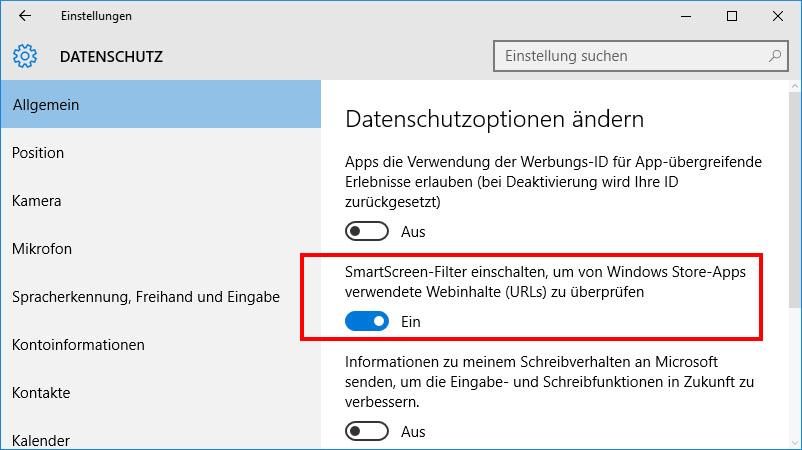 SmartScreen Filter unter Windows 10 deaktivieren