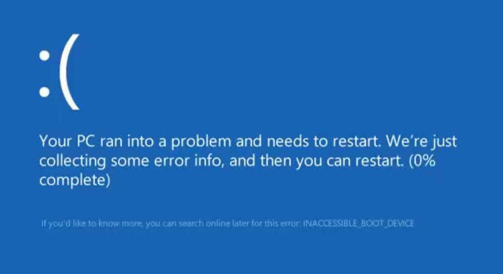 INACCESSIBLE BOOT DEVICE Fehler unter Windows 10