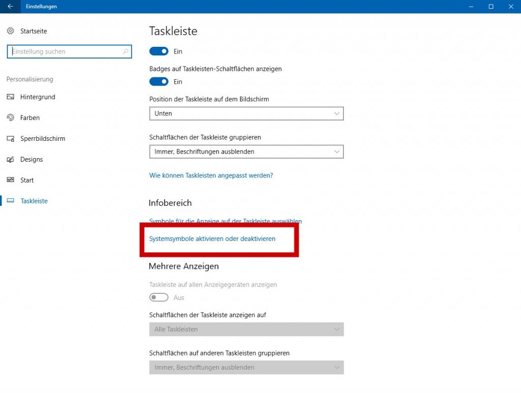 Infocenter in Windows 10 deaktivieren - so gehts