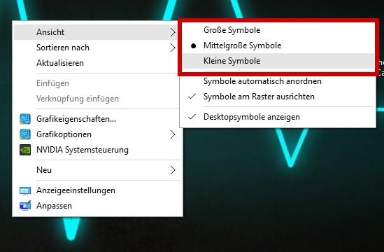 Desktop Symbole unter Windows 10 in der Größe anpassen