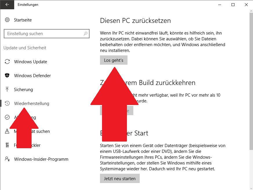 Windows 10: Computer auf Werkseinstellungen zurücksetzen