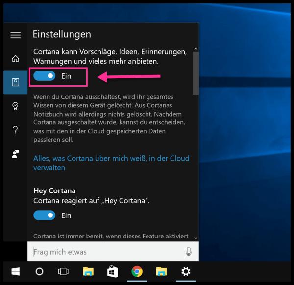 Cortana unter Windows 10 deaktivieren